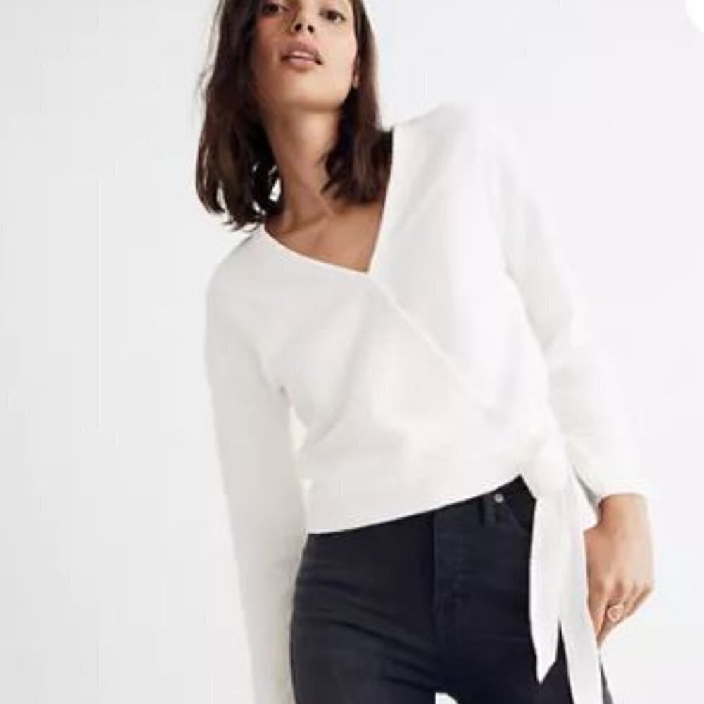 Texture & Thread Knit Cropped Faux Wrap Top
